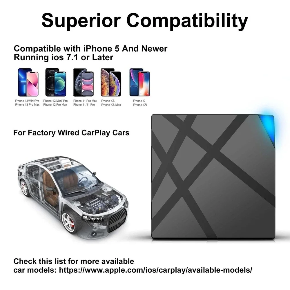 Wireless CarPlay Adapter Dongle Bluetooth 5.2 Black Tech Accessory New